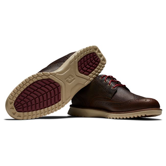 Men's Footjoy Club Casuals Wing Tip Spiked Golf Shoes Brown | MSRNCAX-93