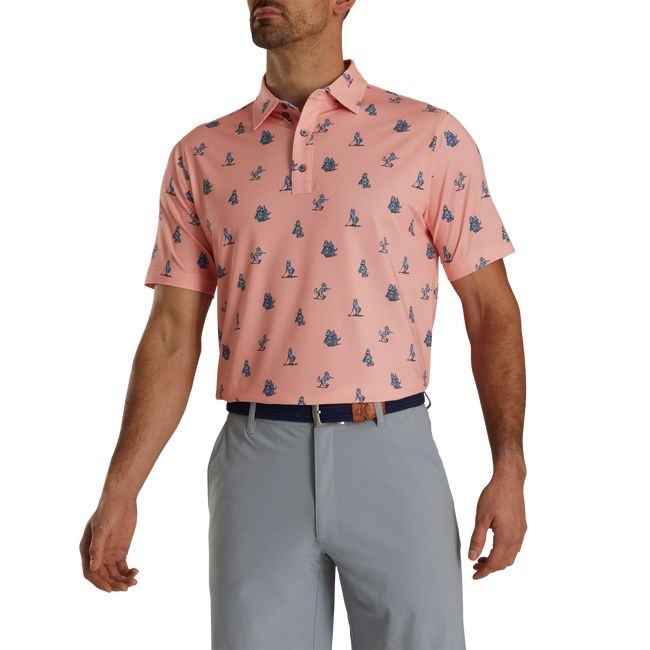 Men's Footjoy Coyote Print Lisle Self Collar  Shirts Rose | OEYVXKC-70