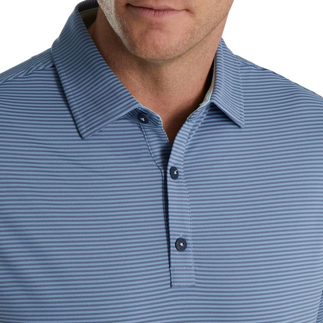 Men's Footjoy Feeder Stripe Mix Stretch Pique Self Collar Shirts Blue | NQIJOHP-85