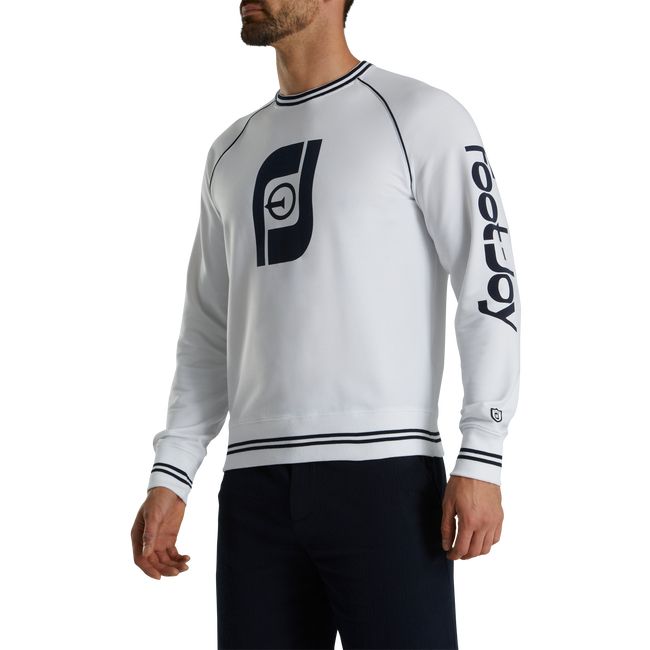 Men's Footjoy French Terry Raglan Crewneck Sweatshirt White | VNAFWDQ-12