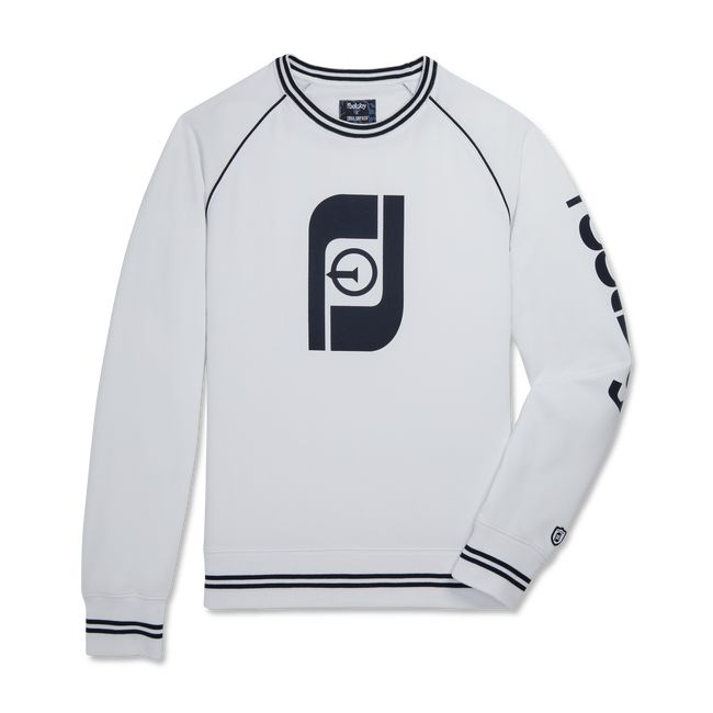 Men\'s Footjoy French Terry Raglan Crewneck Sweatshirt White | VNAFWDQ-12