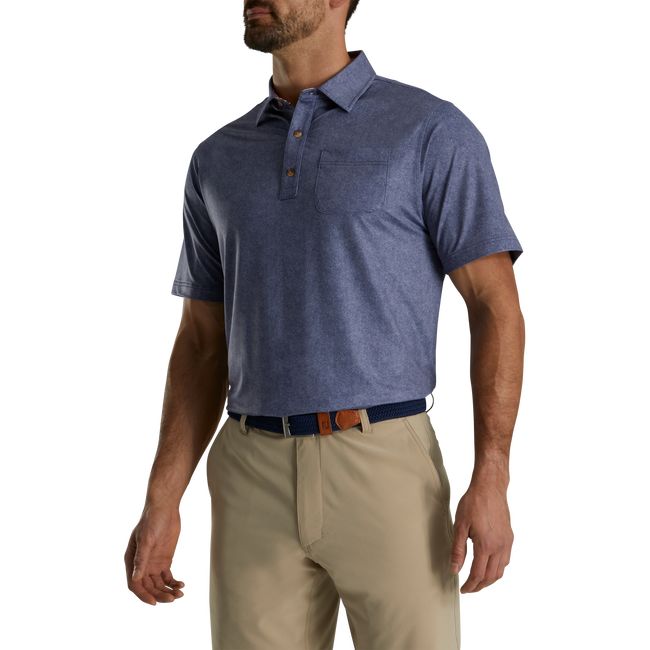 Men's Footjoy Heather Lisle Self Collar Shirts Navy | GXZRLQW-69