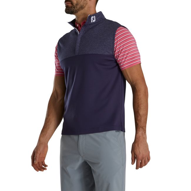 Men's Footjoy Heather Yoke Half-Zip - Fj Tour Collar Vest Navy | YKDUBRQ-16