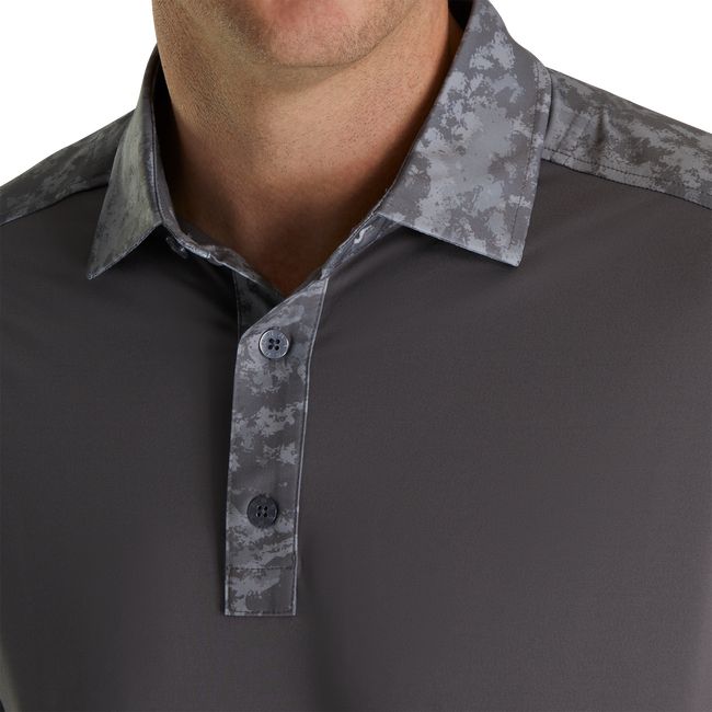 Men's Footjoy Lisle Cloud Camo Trim Self Collar Shirts Dark Grey | ERNKMFB-83