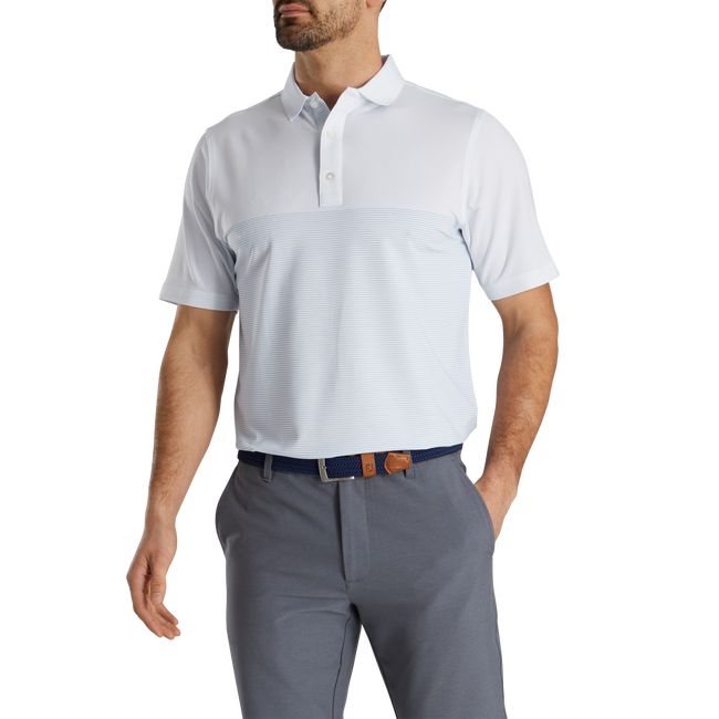 Men's Footjoy Lisle Engineered Pin Stripe Self Collar Shirts White | FEKASZI-97