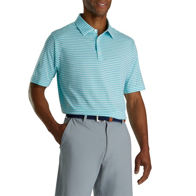 Men's Footjoy Lisle Even Stripe Self Collar Shirts Turquoise | TMSZCER-62