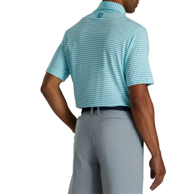 Men's Footjoy Lisle Even Stripe Self Collar Shirts Turquoise | TMSZCER-62