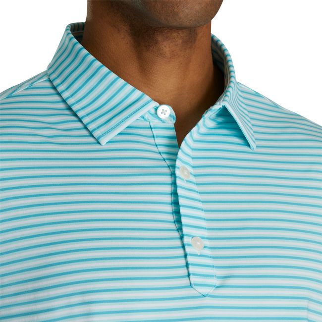 Men's Footjoy Lisle Even Stripe Self Collar Shirts Turquoise | TMSZCER-62