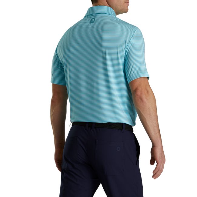 Men's Footjoy Lisle Feeder Stripe Self Collar Shirts Turquoise | RQMIFZU-93