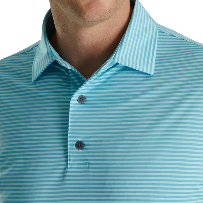 Men's Footjoy Lisle Feeder Stripe Self Collar Shirts Turquoise | RQMIFZU-93