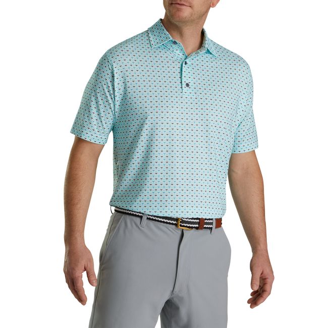 Men's Footjoy Lisle Half Moon Geo Self Collar Shirts Light Blue | CBSKZFG-15