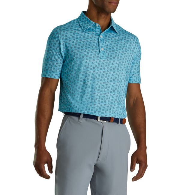 Men's Footjoy Lisle Sketched Print Self Collar Shirts Turquoise | QHLIUFV-70