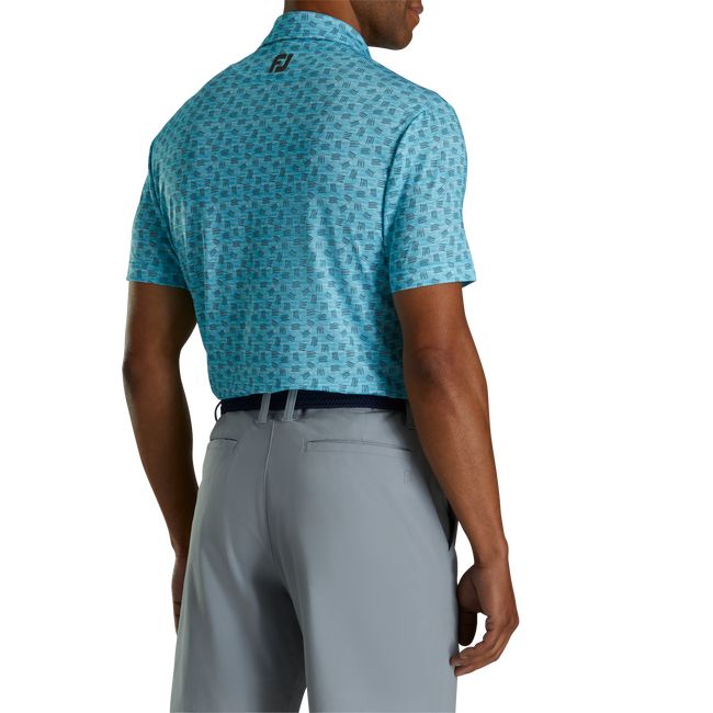 Men's Footjoy Lisle Sketched Print Self Collar Shirts Turquoise | QHLIUFV-70