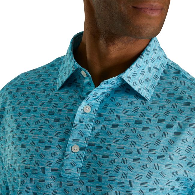 Men's Footjoy Lisle Sketched Print Self Collar Shirts Turquoise | QHLIUFV-70