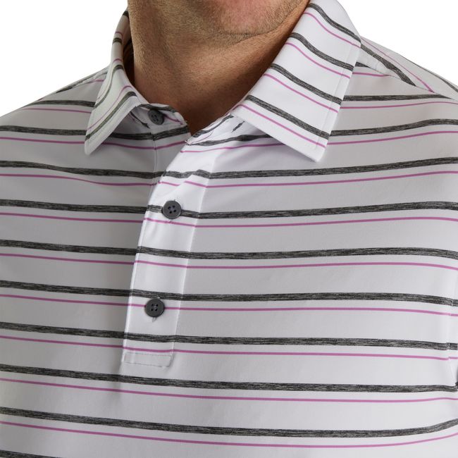 Men's Footjoy Lisle Space Dyed Stripe Self Collar Shirts White | DHFCMNA-04