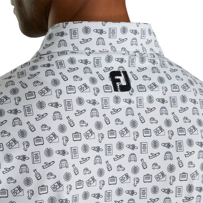 Men's Footjoy Lisle Travel Print Self Collar Shirts White / Black | EKOTLUC-08