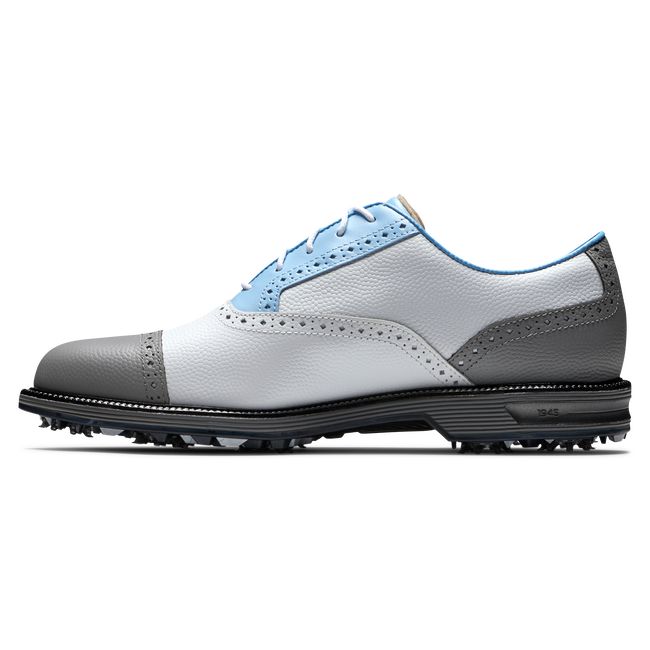 Men's Footjoy Myjoys Premiere Series - Tarlow Spiked Golf Shoes White / Light Blue / Grey | KHTCPSD-63