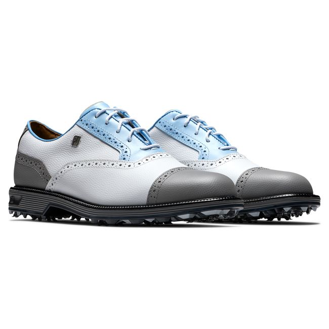 Men's Footjoy Myjoys Premiere Series - Tarlow Spiked Golf Shoes White / Light Blue / Grey | KHTCPSD-63