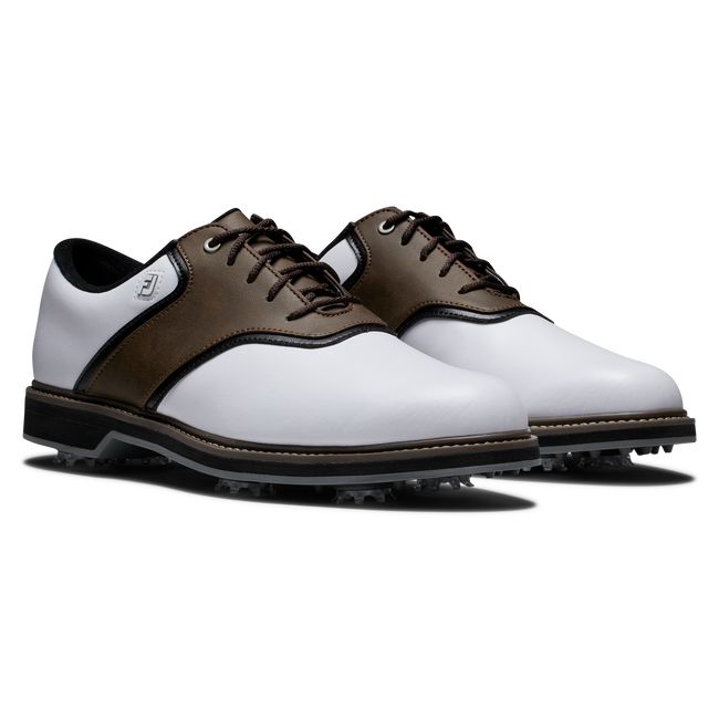 Men's Footjoy Originals Spiked Golf Shoes White / Brown | QXPYTZL-01