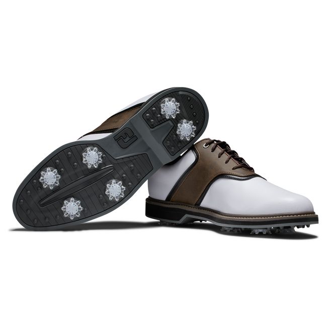 Men's Footjoy Originals Spiked Golf Shoes White / Brown | QXPYTZL-01