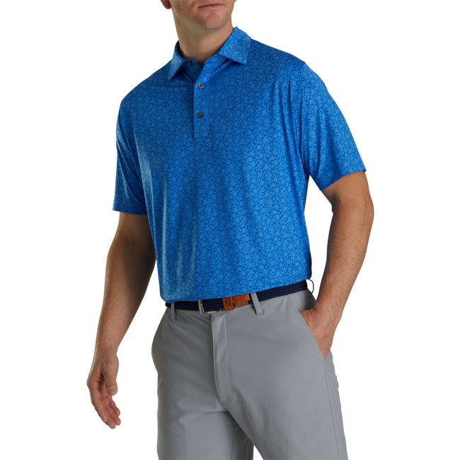 Men's Footjoy Painted Floral Lisle Self Collar Shirts Blue | SBUYLAV-75