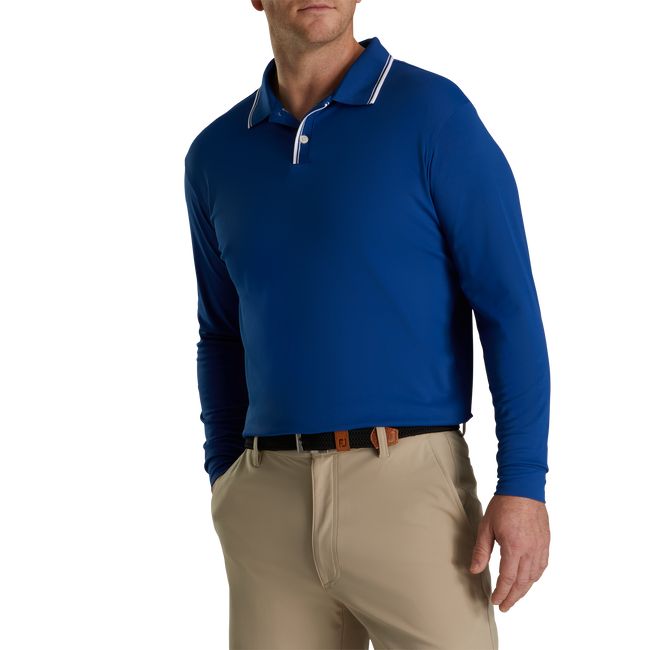 Men's Footjoy Pique Lightweight Sun Protection Knit Collar Shirts Dark Blue | CBWAINP-59