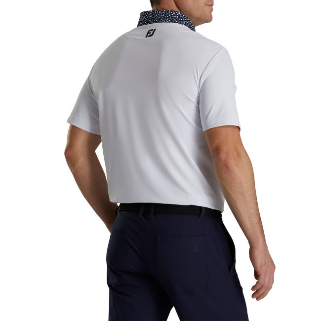 Men's Footjoy Pique Tulip Trim Stretch Lisle Collar Shirts White / Navy | LOTMDNA-53