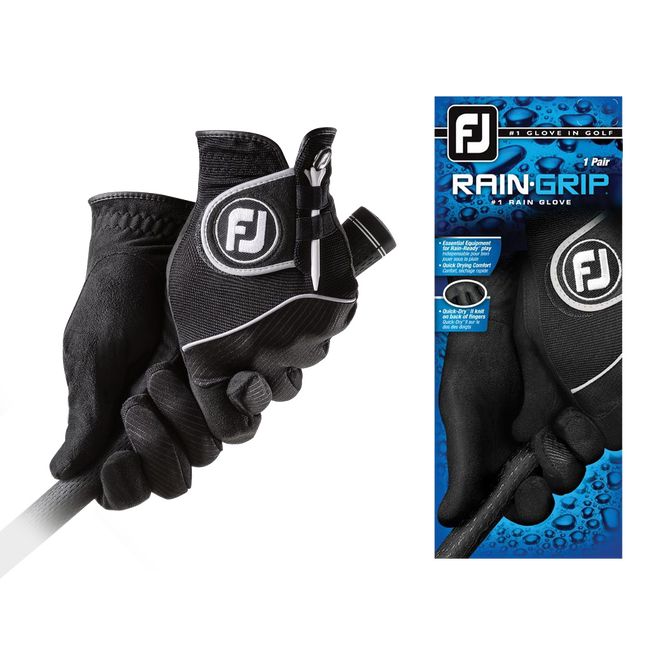 Men\'s Footjoy Raingrip Pair Golf Gloves Black | GDOLUFP-28