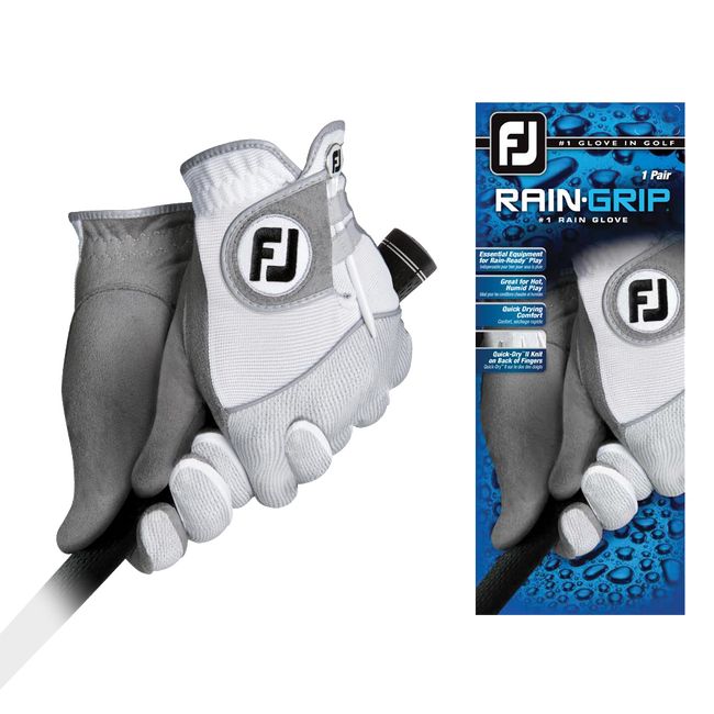 Men\'s Footjoy Raingrip Pair Golf Gloves White / Grey | PHDTGAE-45