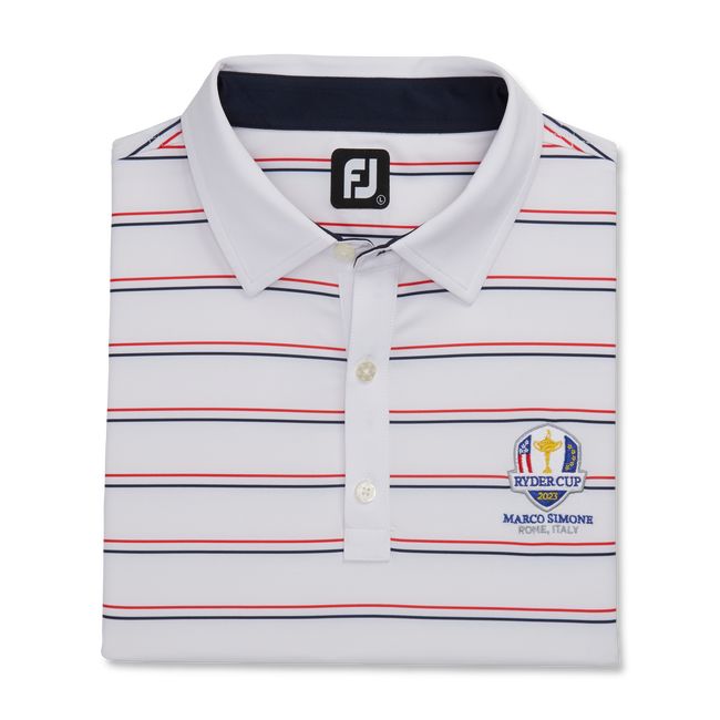 Men\'s Footjoy Ryder Cup Multi-Stripe Self Collar Shirts White | DJKCMYH-56