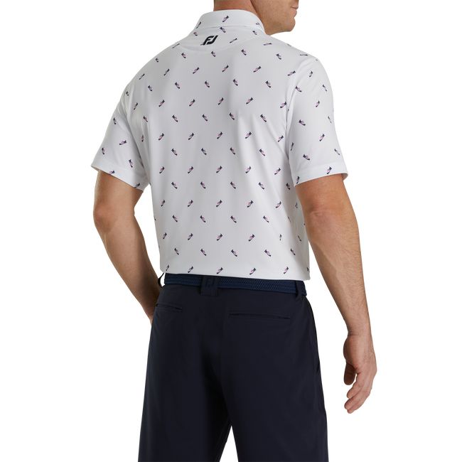 Men's Footjoy Shoe Print Lisle Self Collar Shirts White | RLZHXWD-41