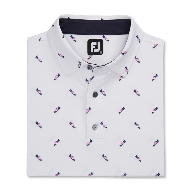 Men\'s Footjoy Shoe Print Lisle Self Collar Shirts White | RLZHXWD-41