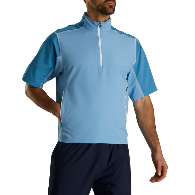 Men\'s Footjoy Short Sleeve Sport Windshirt Sweatshirt Blue | XACHKPQ-27