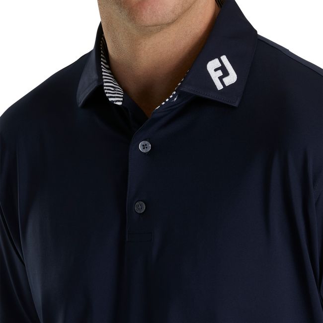 Men's Footjoy Solid Lisle Self Collar - Fj Tour Logo Shirts Black | VEUKFAO-89