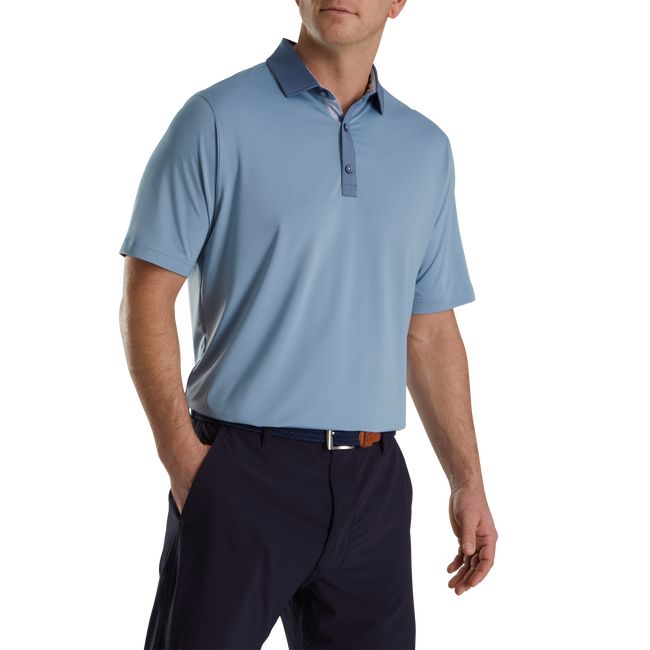 Men's Footjoy Solid + Spiral Print Trim Lisle Self Collar Shirts Blue | JMSITZA-39