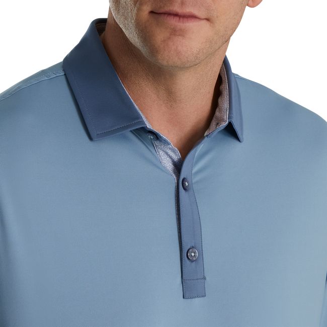 Men's Footjoy Solid + Spiral Print Trim Lisle Self Collar Shirts Blue | JMSITZA-39