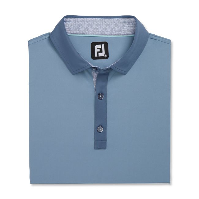 Men\'s Footjoy Solid + Spiral Print Trim Lisle Self Collar Shirts Blue | JMSITZA-39