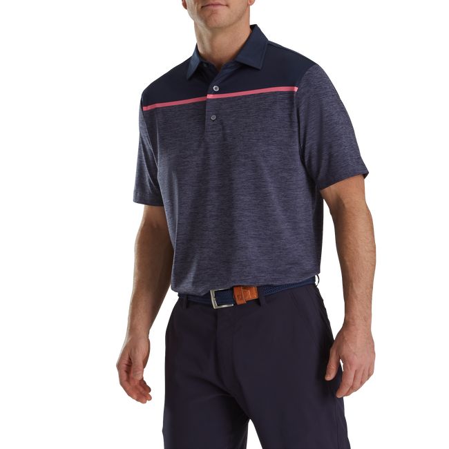 Men's Footjoy Spacedye Block Lisle Self Collar Shirts Navy | IJAXKCS-73