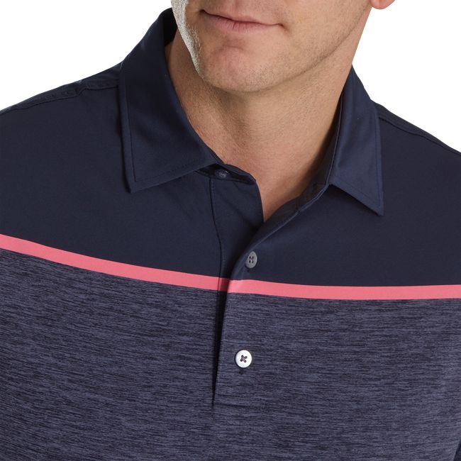 Men's Footjoy Spacedye Block Lisle Self Collar Shirts Navy | IJAXKCS-73