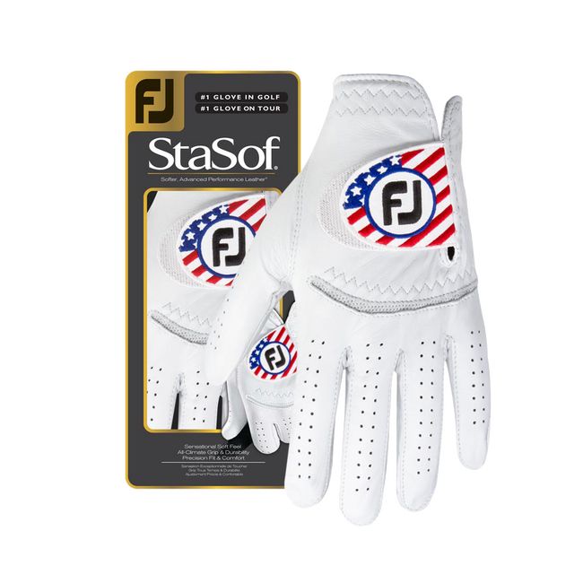 Men\'s Footjoy Stasof Flag Golf Gloves White | APSTNMO-31