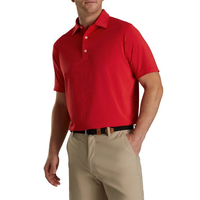 Men's Footjoy Stretch Lisle Dot Print Self Collar Shirts Red | SCZDEGU-09