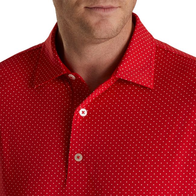 Men's Footjoy Stretch Lisle Dot Print Self Collar Shirts Red | SCZDEGU-09