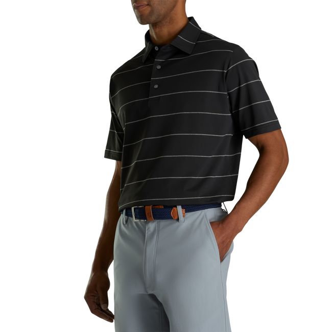 Men's Footjoy Stretch Pique Chalkstripe Self Collar Shirts Black | ORVWJEX-71