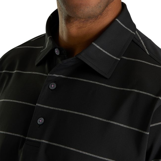 Men's Footjoy Stretch Pique Chalkstripe Self Collar Shirts Black | ORVWJEX-71