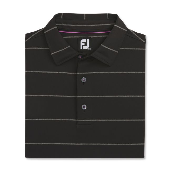 Men\'s Footjoy Stretch Pique Chalkstripe Self Collar Shirts Black | ORVWJEX-71