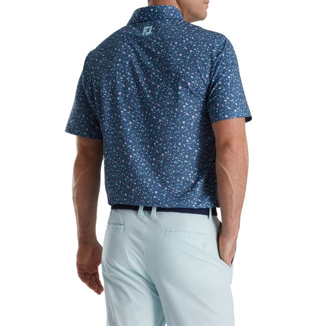 Men's Footjoy Terrazzo Print Lisle Self Collar Shirts Blue | LYUSIPQ-30