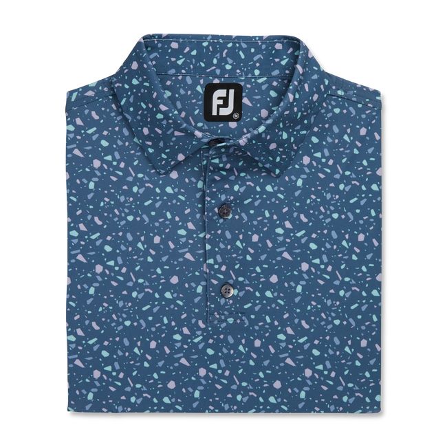 Men\'s Footjoy Terrazzo Print Lisle Self Collar Shirts Blue | LYUSIPQ-30