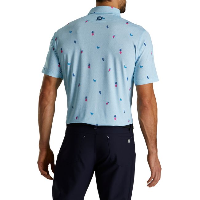 Men's Footjoy Tiki Print Lisle Self Collar Shirts Blue | IGBPKDE-38