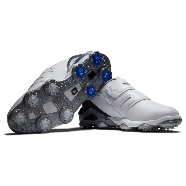 Men's Footjoy Tour Alpha Dual Boa Spiked Golf Shoes White / Grey | MVWAXFJ-37