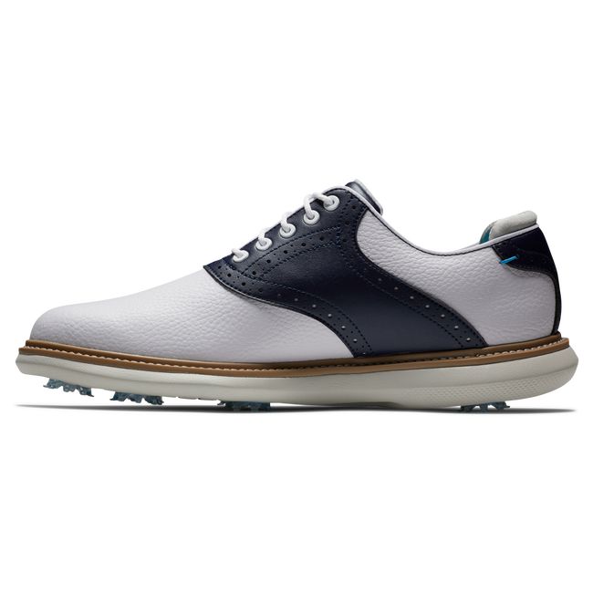 Men's Footjoy Traditionally Spiked Golf Shoes White / Navy | AYZKLIW-50